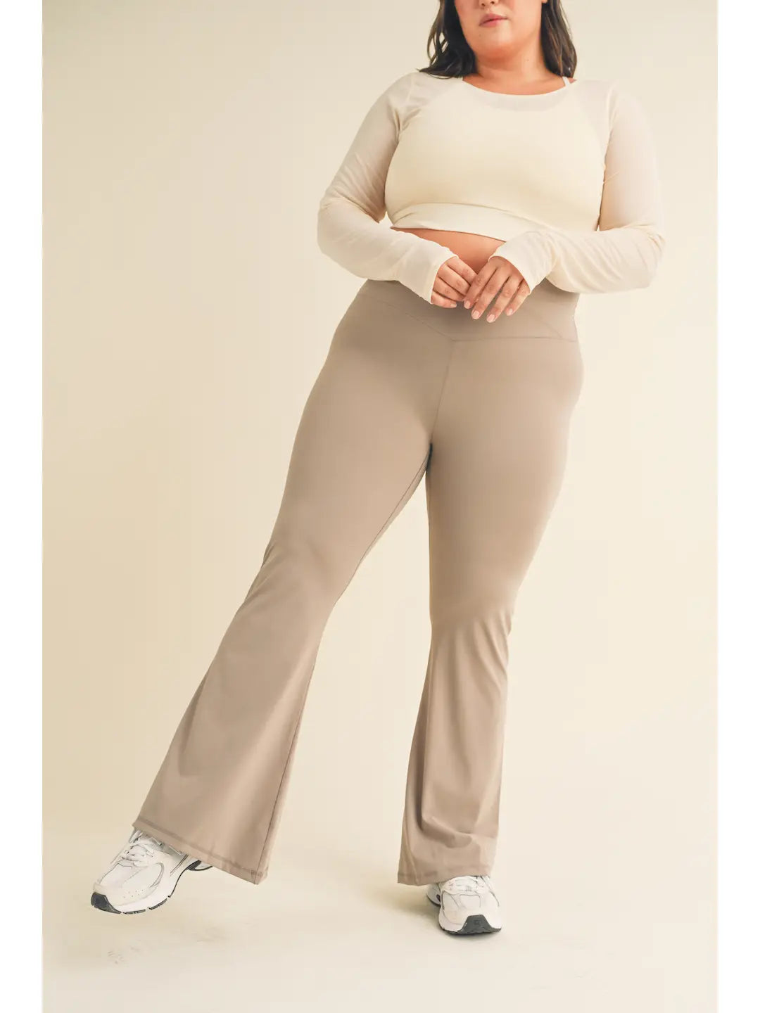 Plus Taupe High Waist Crossover Flare Legging