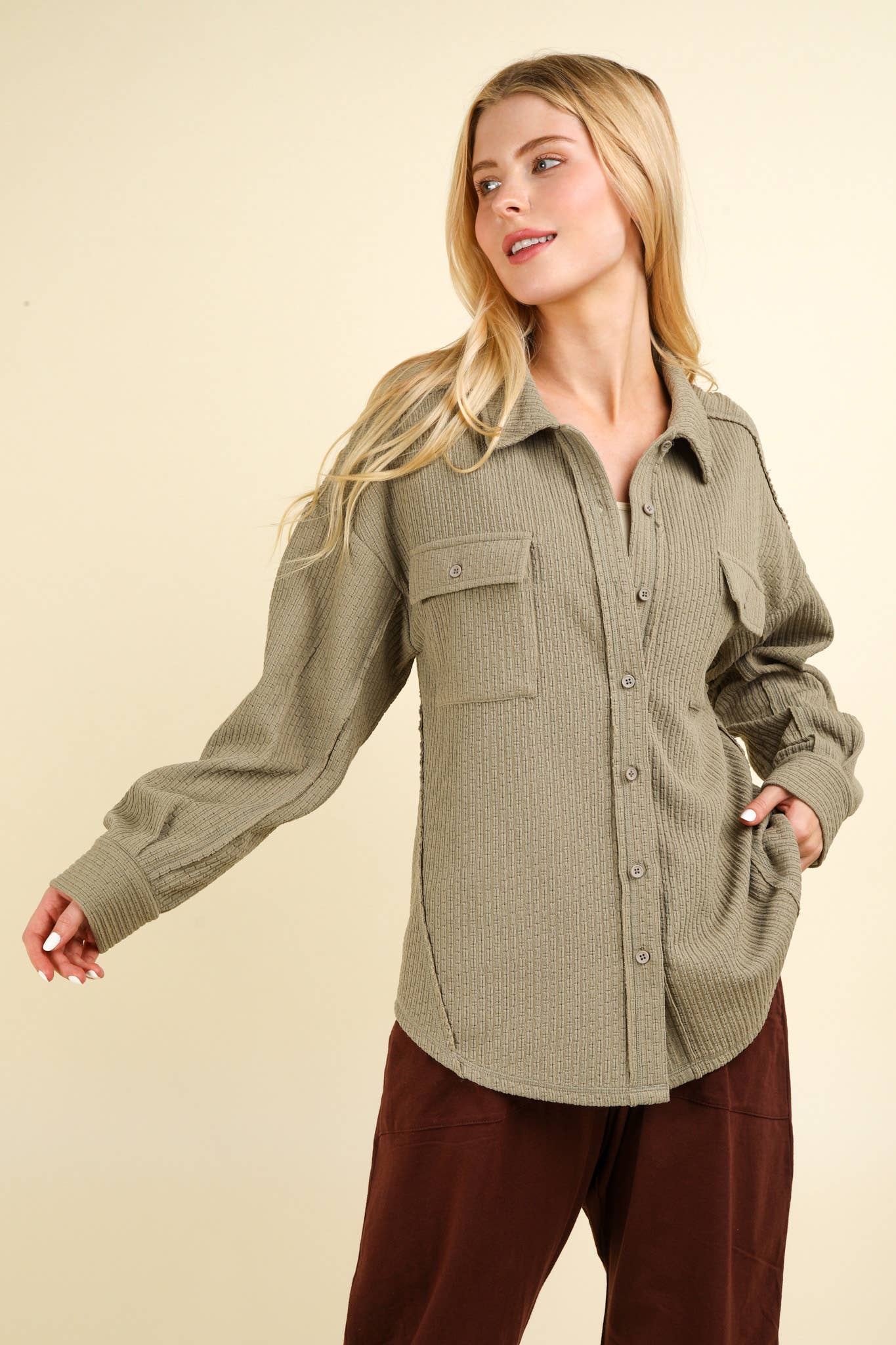 Oversized Casual Textured Knit Cozy Shacket Jacket