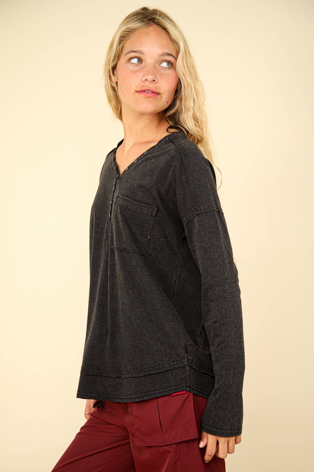 Mineral Washed Cotton Comfy Knit Top