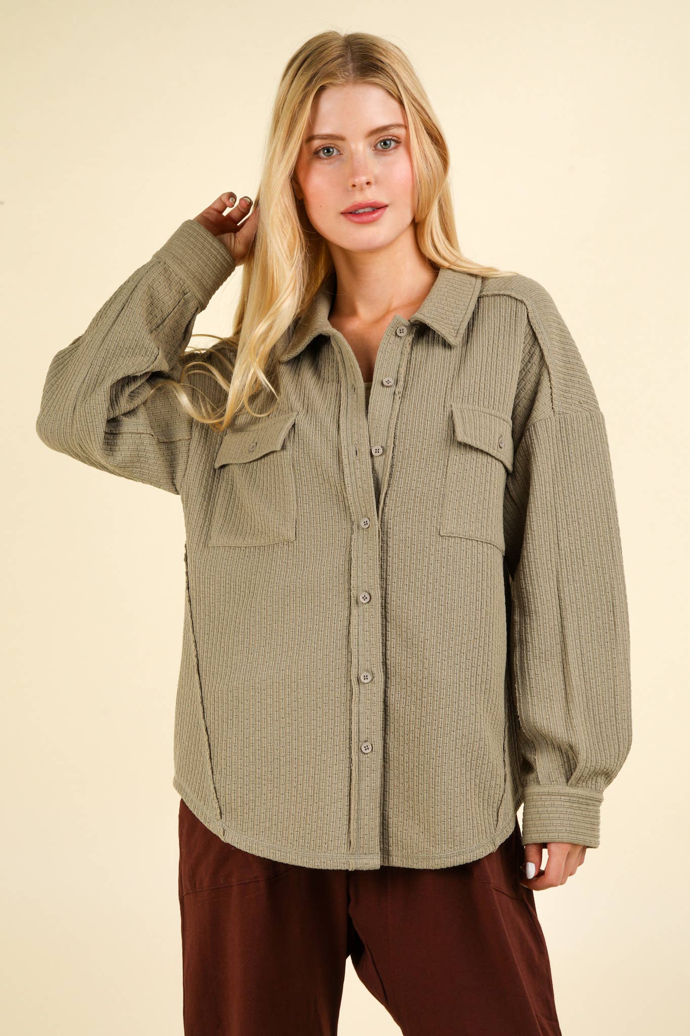 Oversized Casual Textured Knit Cozy Shacket Jacket