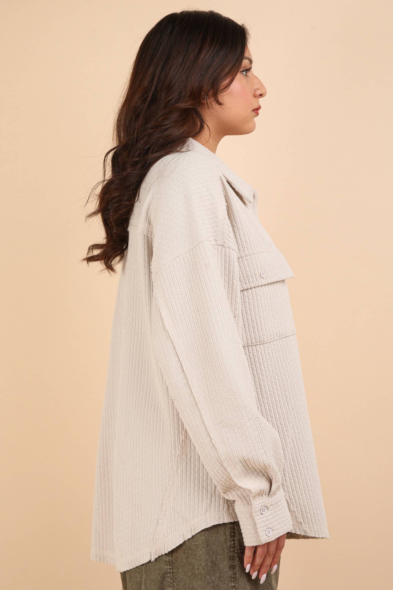 Oversized Casual Textured Knit Cozy Shacket Jacket