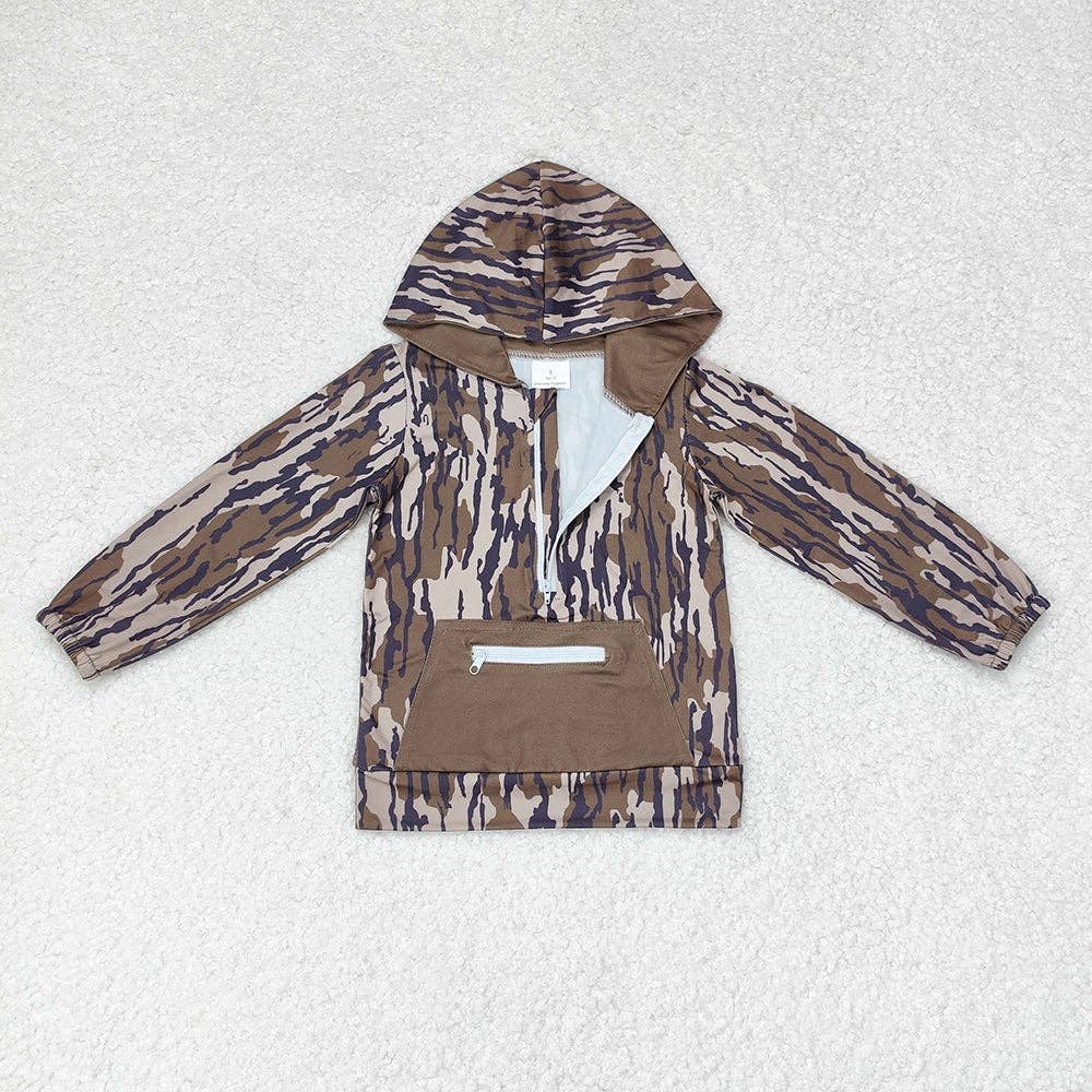 Camo Hooded Pullover with Front Pocket