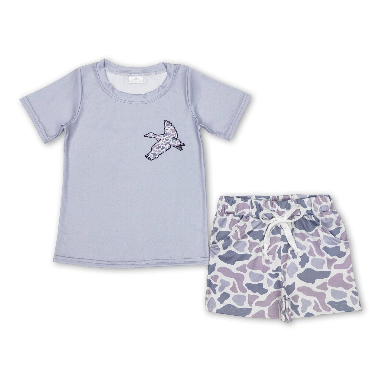 Gray Duck Shirt with Camo Shorts Set