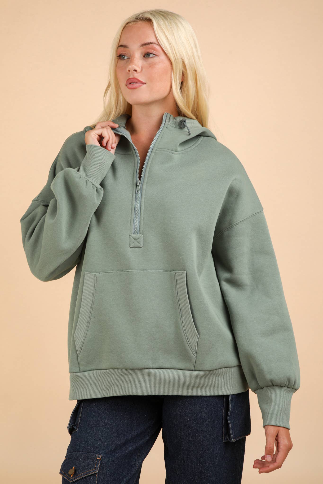 Oversized Half Zip Up Hooded Pullover - 2 COLORS!