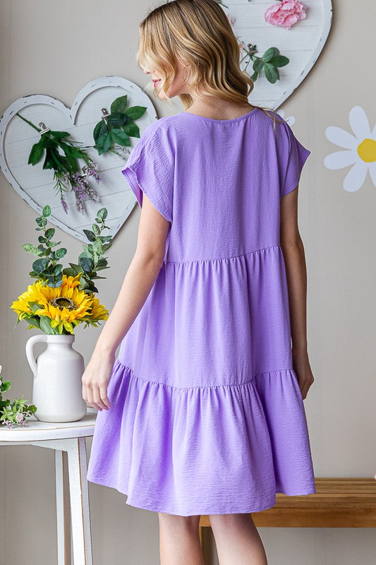 Lavender Solid Tiered Mini Dress