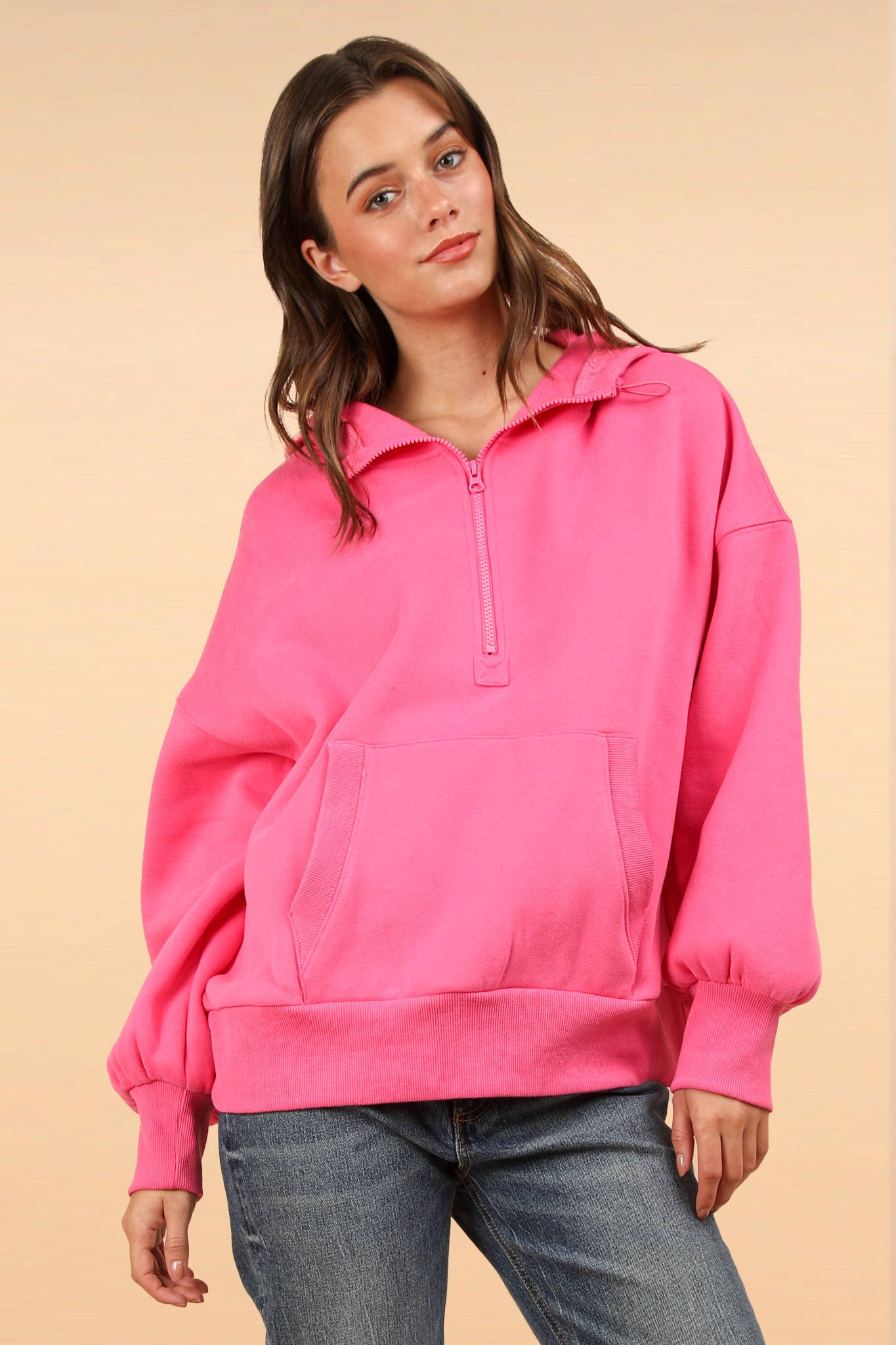 Oversized Half Zip Up Hooded Pullover - 2 COLORS!