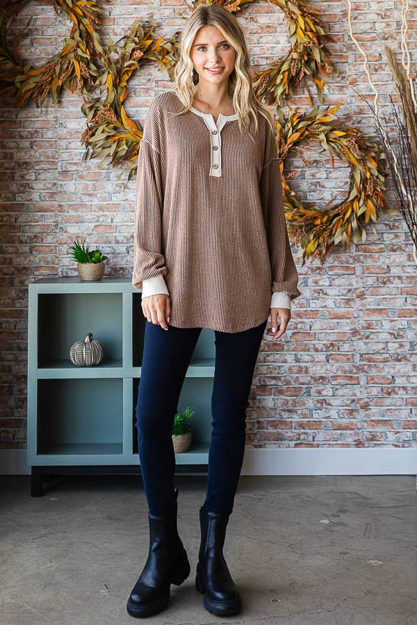 Landry Ribbed Button Down Top