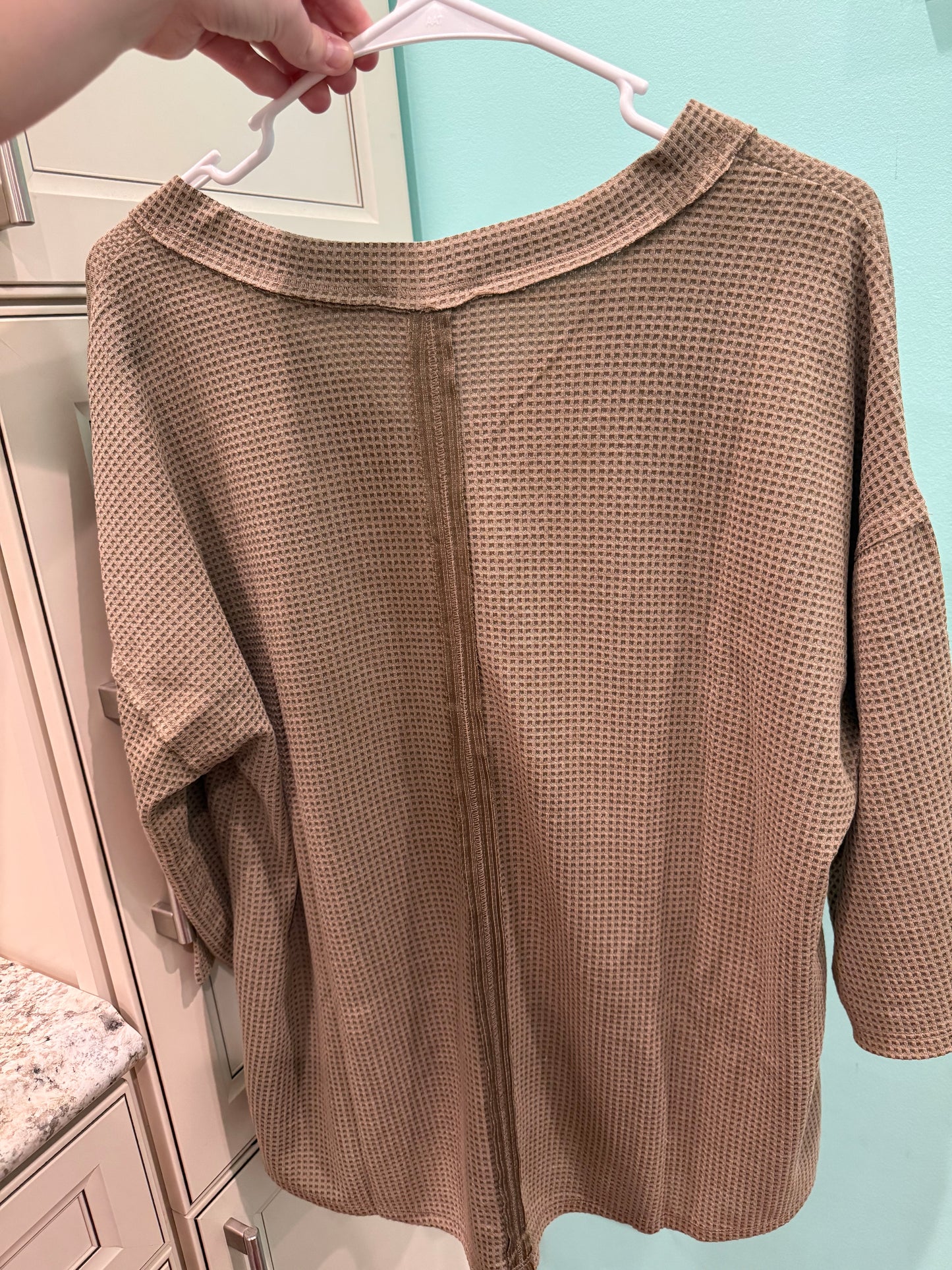 The Ember Waffle Knit 3/4 Sleeve Button Top