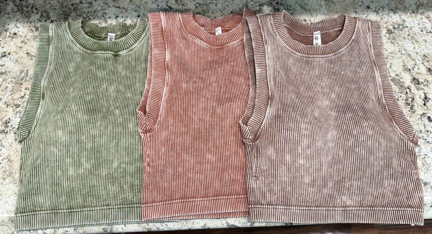 The Kendra Ribbed Knit Stone Washed Padded Brami - 3 Colors