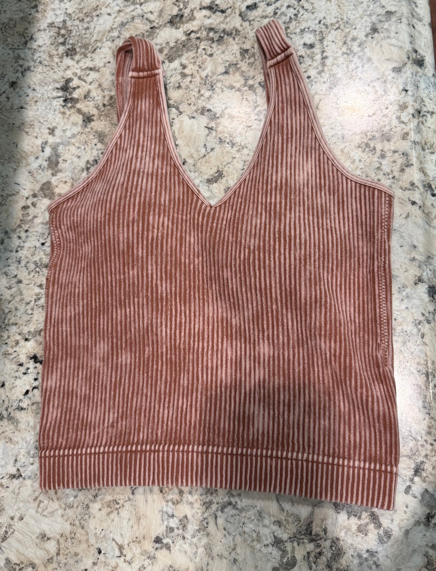 The Lainey Ribbed Knit Stone Washed V-Neck Padded Brami - 3 Colors