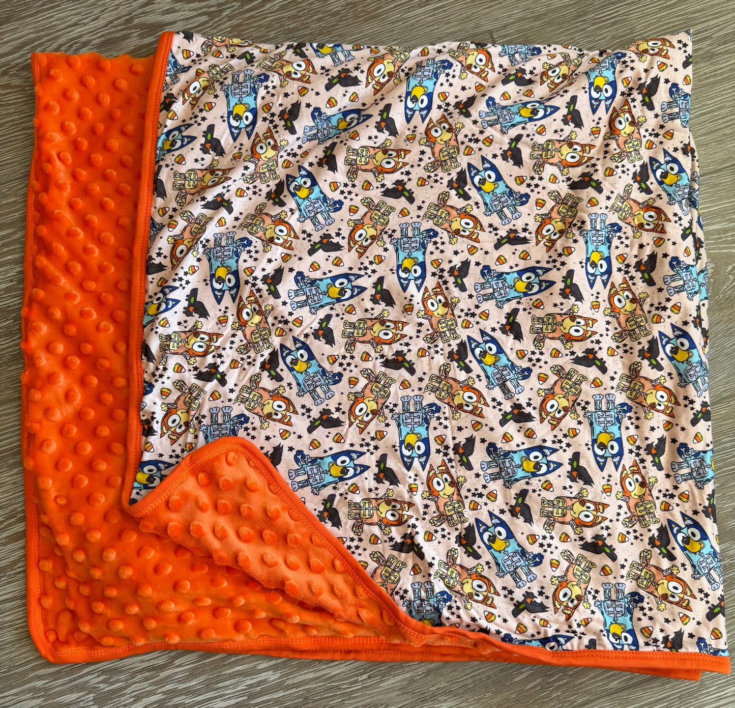 Bluey Halloween Minky Back 40x40 Bamboo Blanket