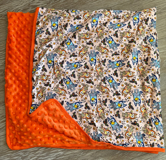 Bluey Halloween Minky Back 40x40 Bamboo Blanket