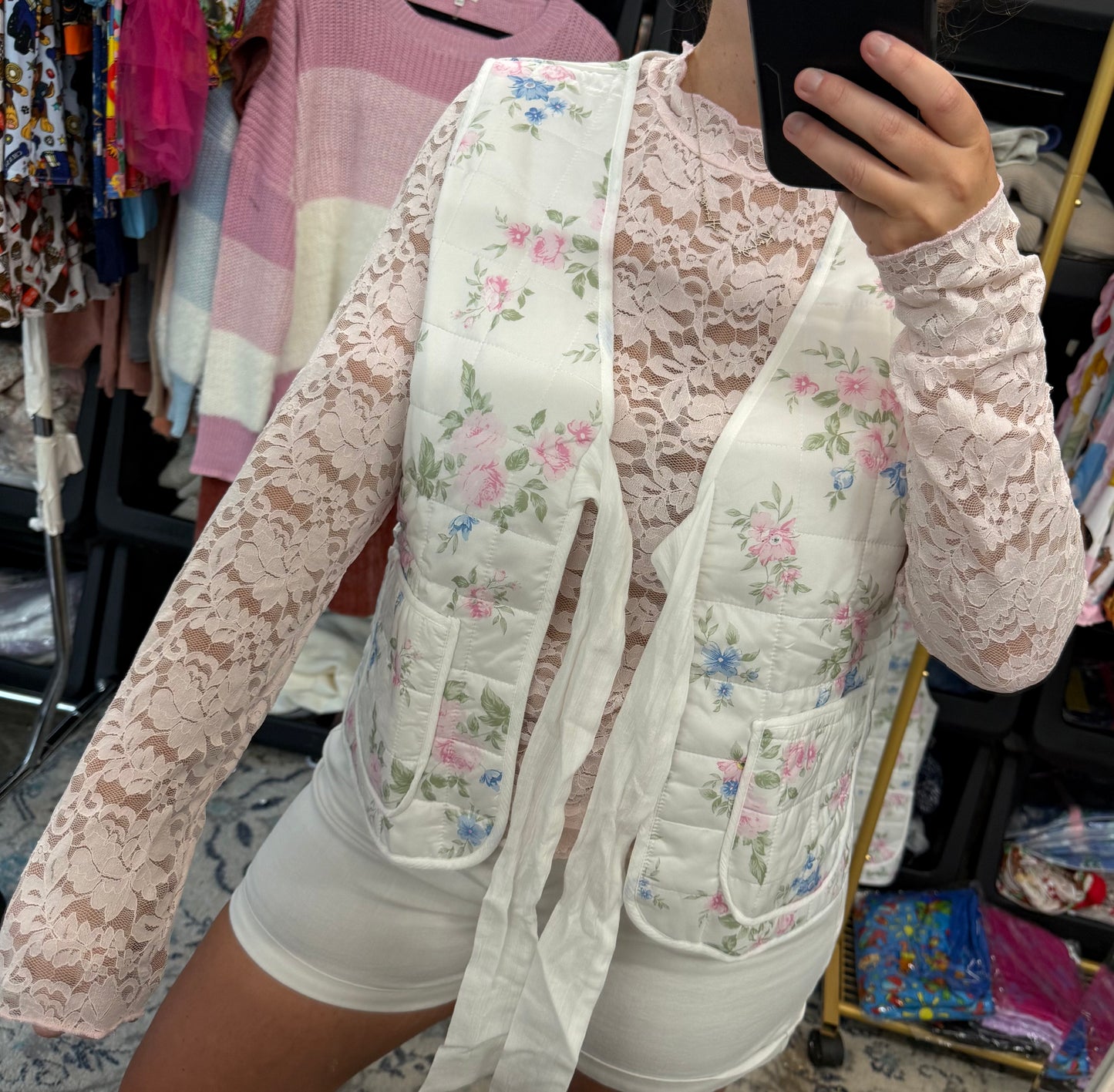 Blush Pink Lace Mock Neck Lace Long Sleeve Top