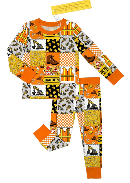 Orange Construction 2 Piece Long Sleeve & Pants Set