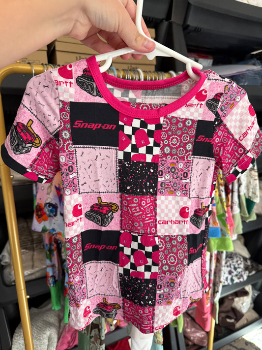 Pink Carhartt / Snap On Patchwork 2 Piece Short Sleeve Pants Set
