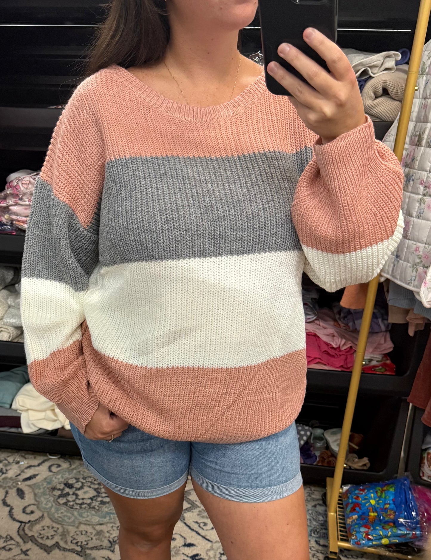 Rosy Dreams Color Block Sweater