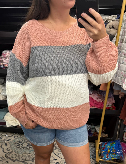Rosy Dreams Color Block Sweater