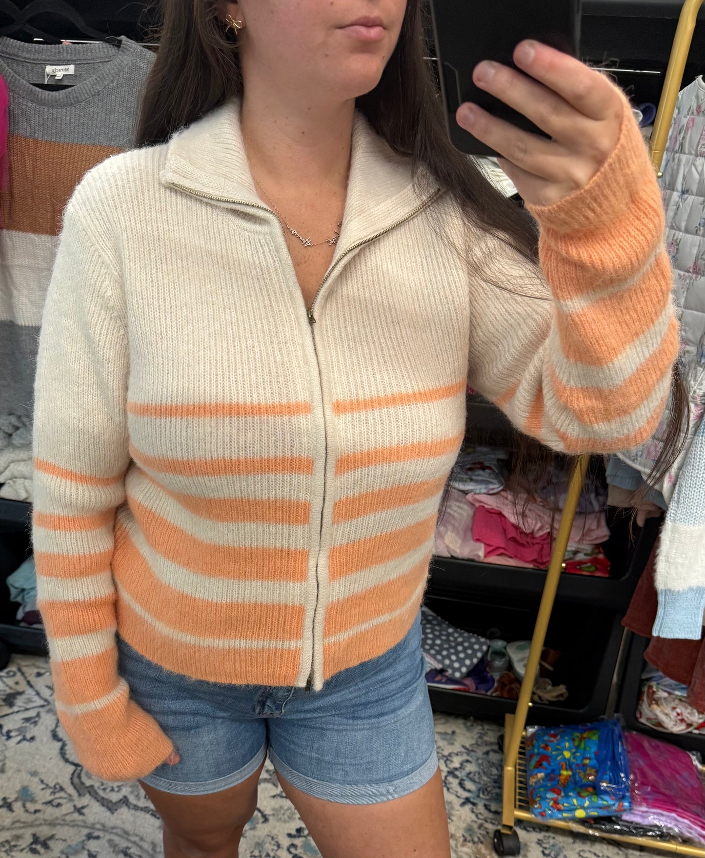 Double Zip Orange Stripe Knit Jacket