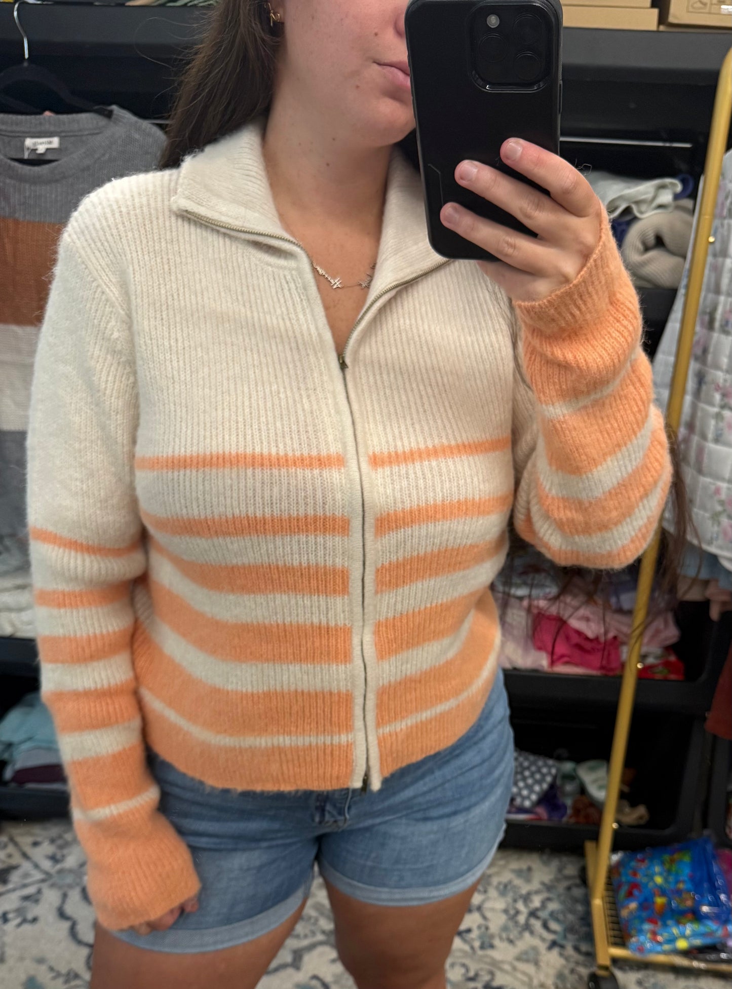 Double Zip Orange Stripe Knit Jacket