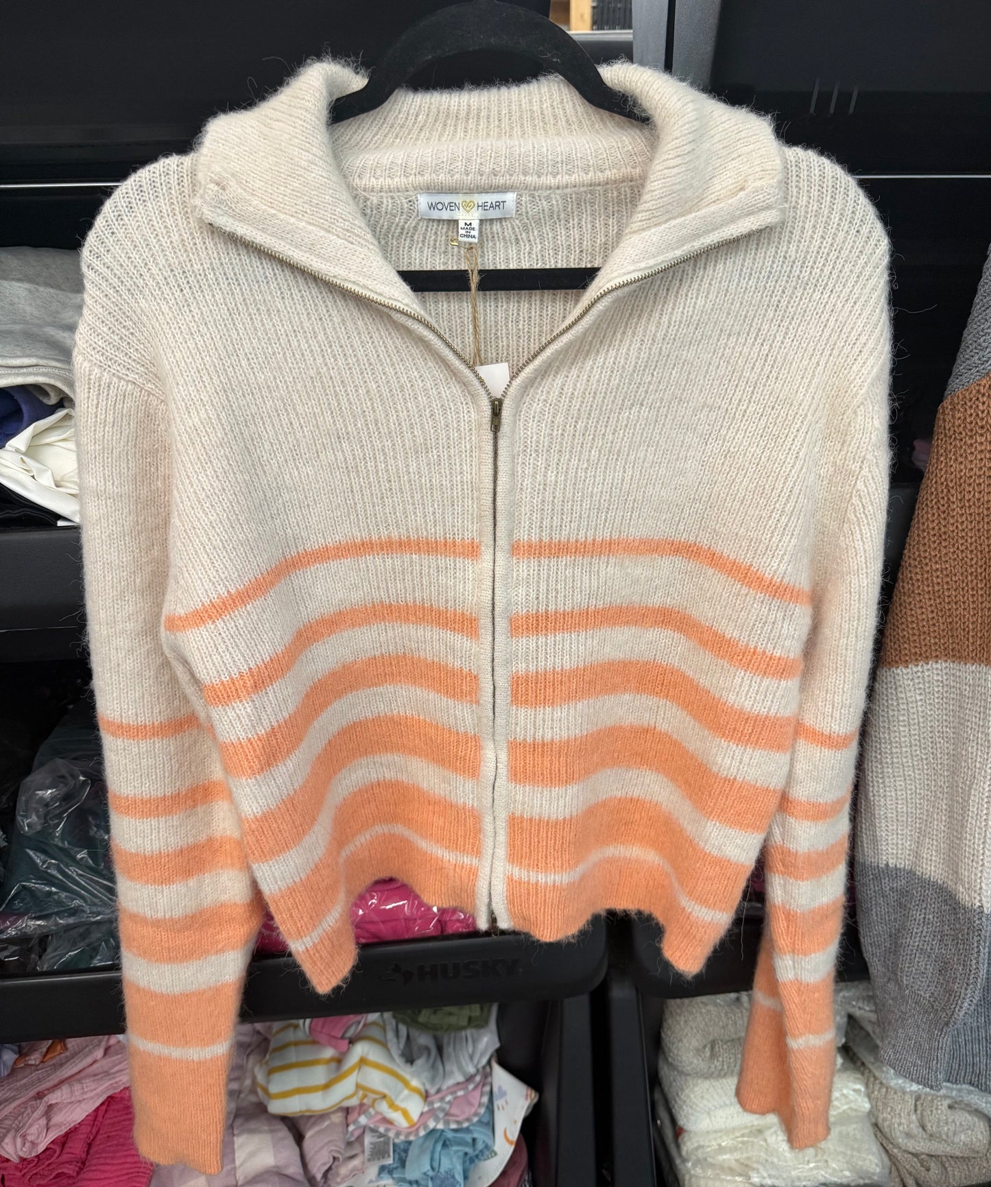 Double Zip Orange Stripe Knit Jacket