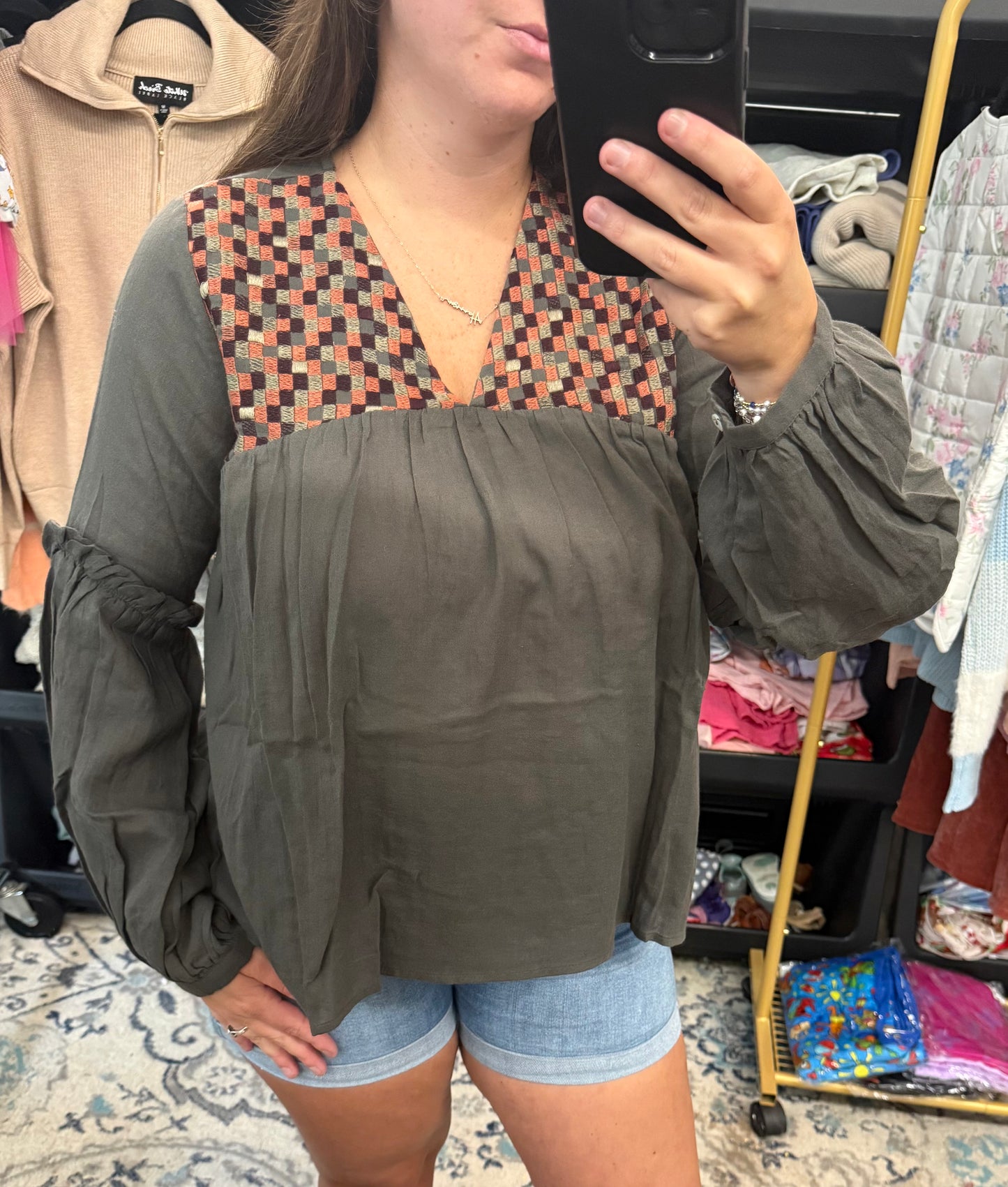 Olive V-Neck Flowy Top