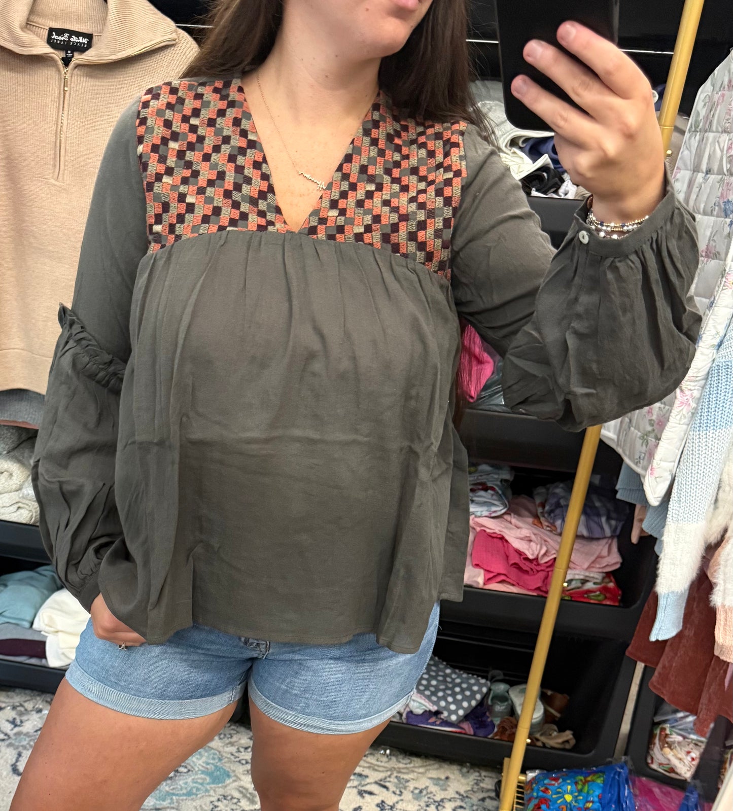 Olive V-Neck Flowy Top