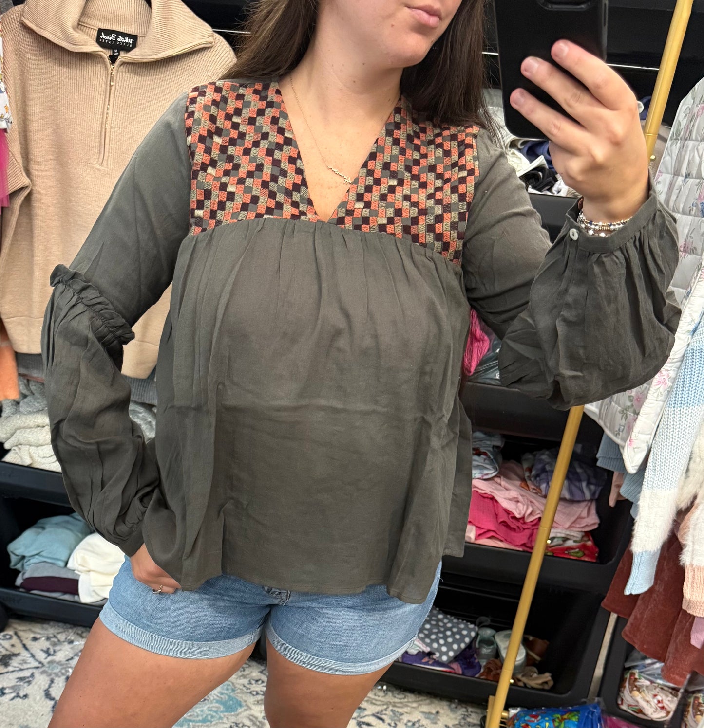 Olive V-Neck Flowy Top