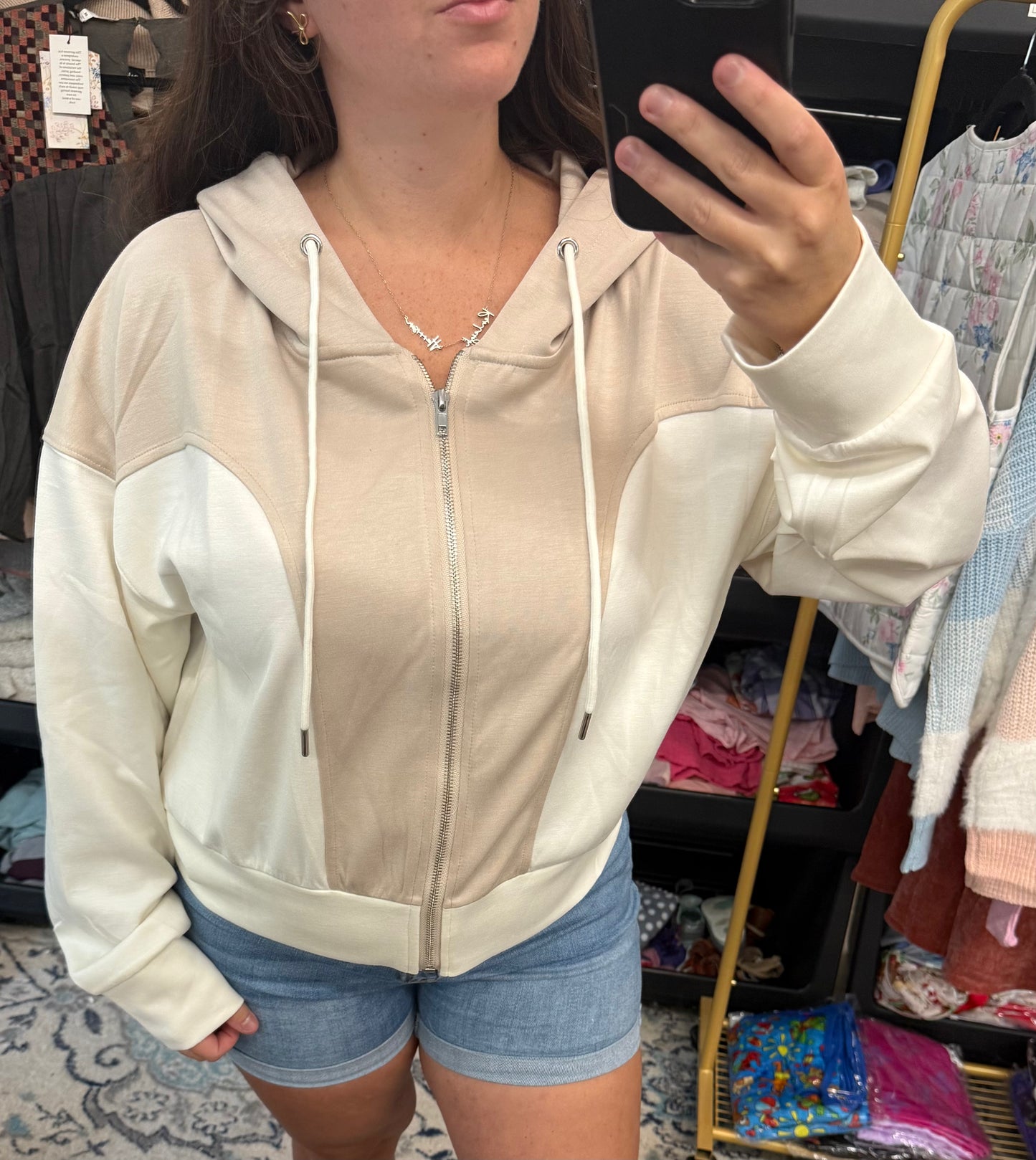 Vanilla Latte Colorblock Zip Jacket - Scuba Material