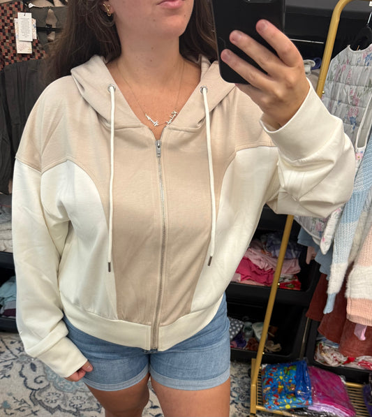 Vanilla Latte Colorblock Zip Jacket - Scuba Material
