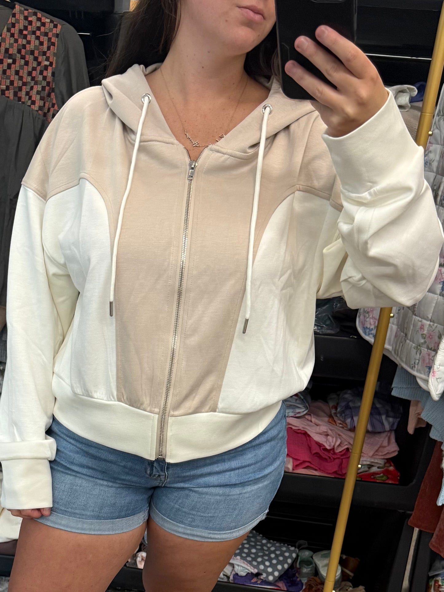 Vanilla Latte Colorblock Zip Jacket - Scuba Material