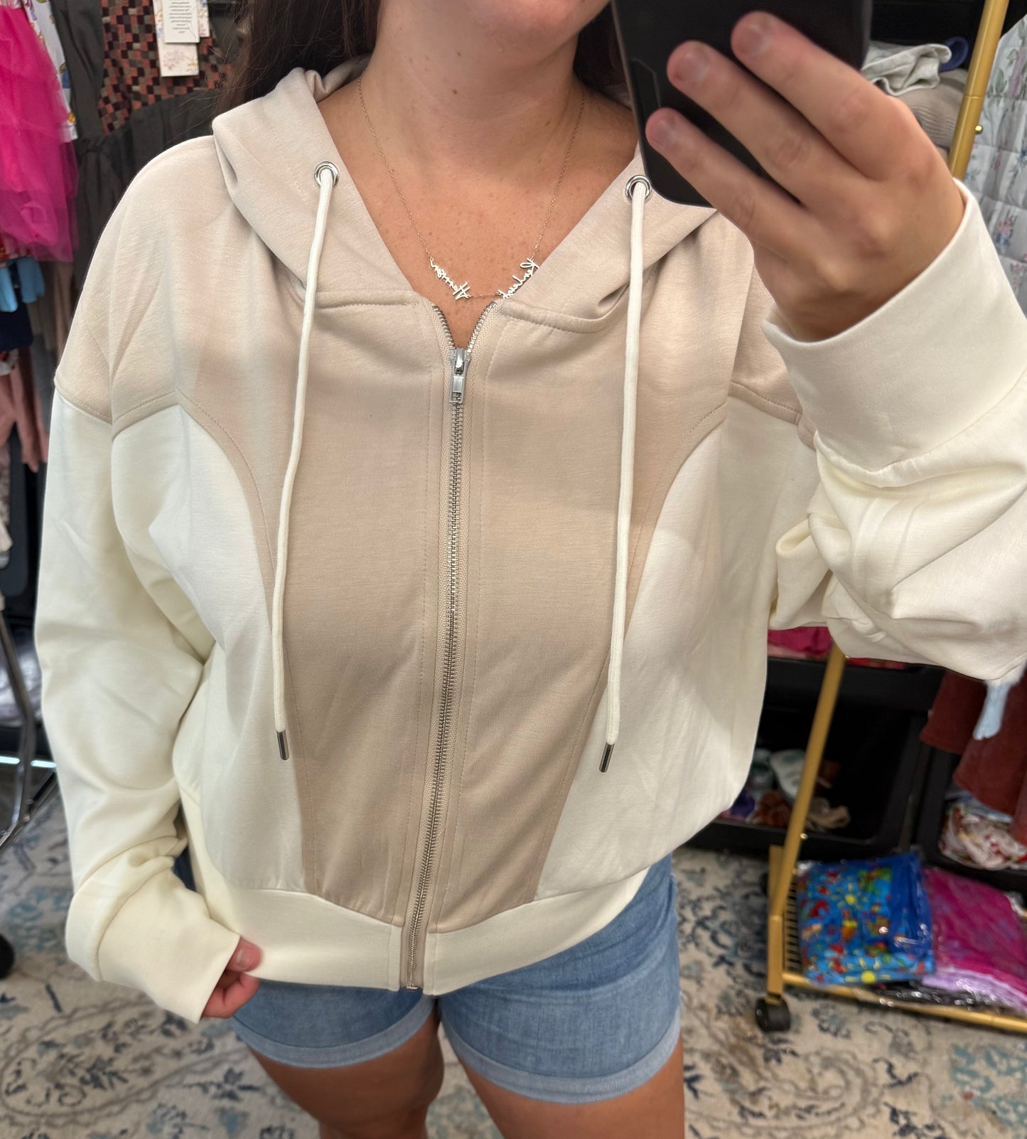 Vanilla Latte Colorblock Zip Jacket - Scuba Material