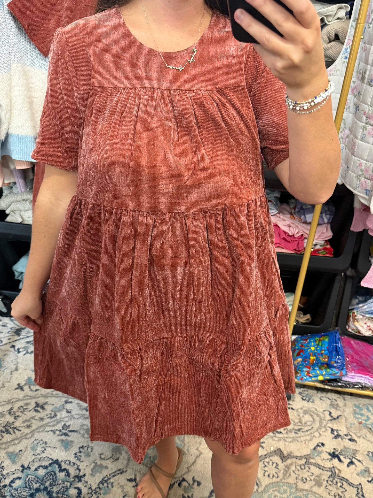 Brick Corduroy Dress - Has Pockets!