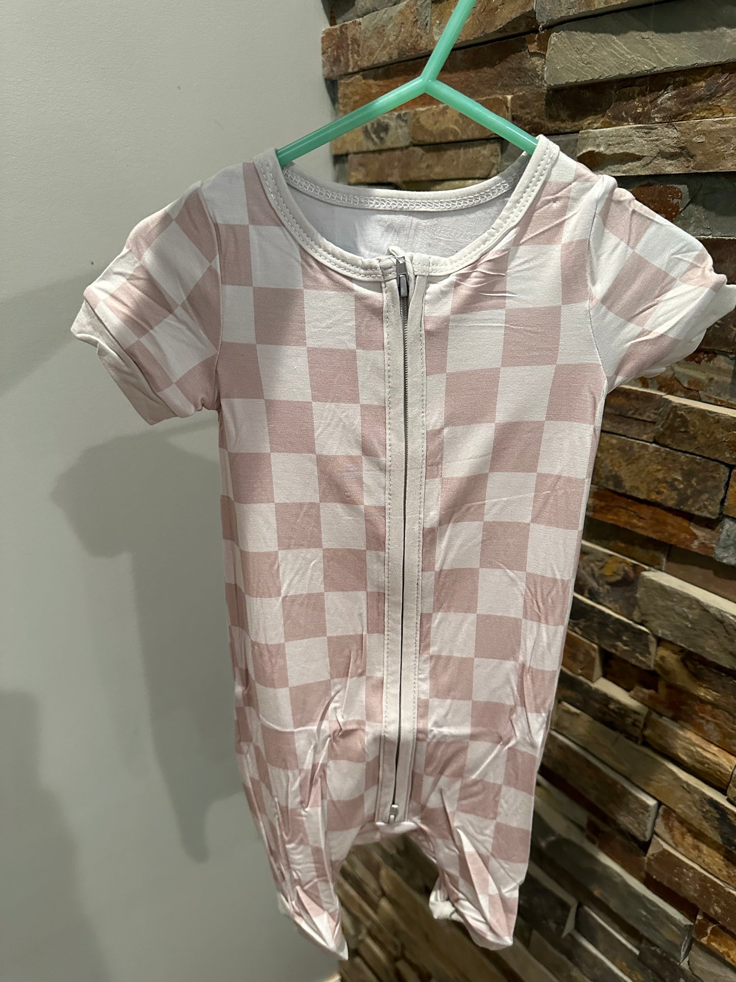 Neutral Checks Shortie Bamboo Romper