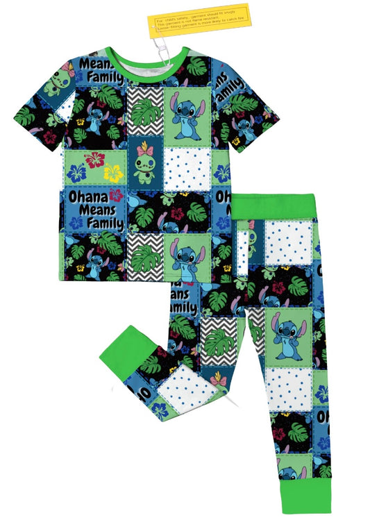 Stitch Patchwork 2 Piece Short Sleeve & Pants Set