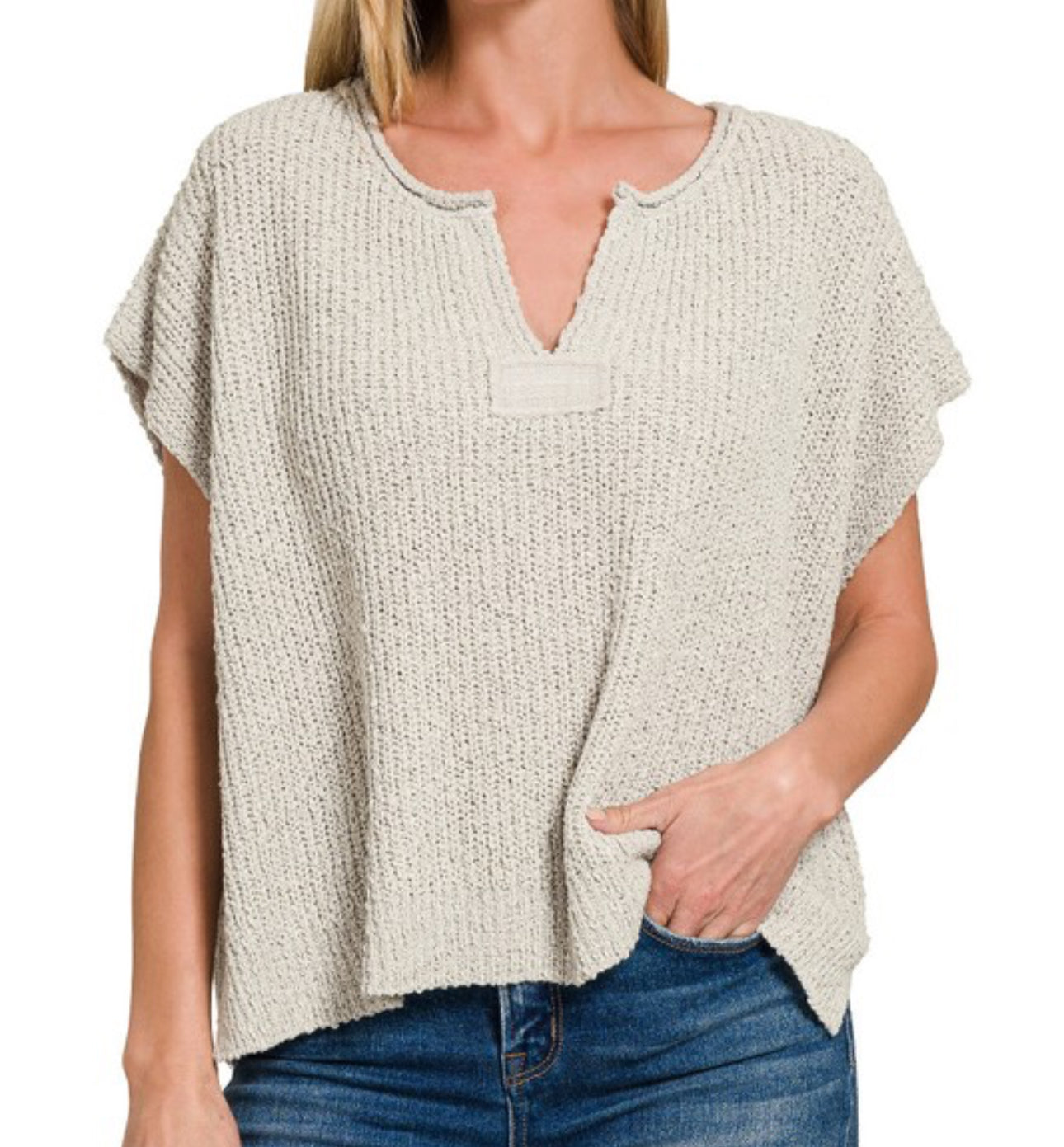 V-Neck Sweater Top - Heather Gray