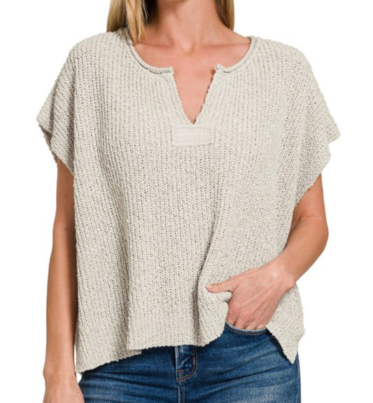 V-Neck Sweater Top - Heather Gray