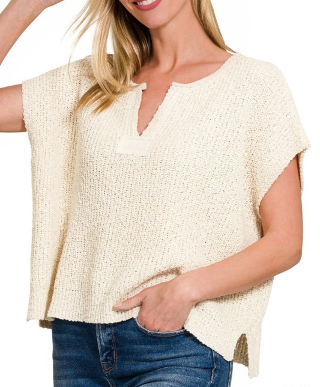 V-Neck Sweater Top - Ivory