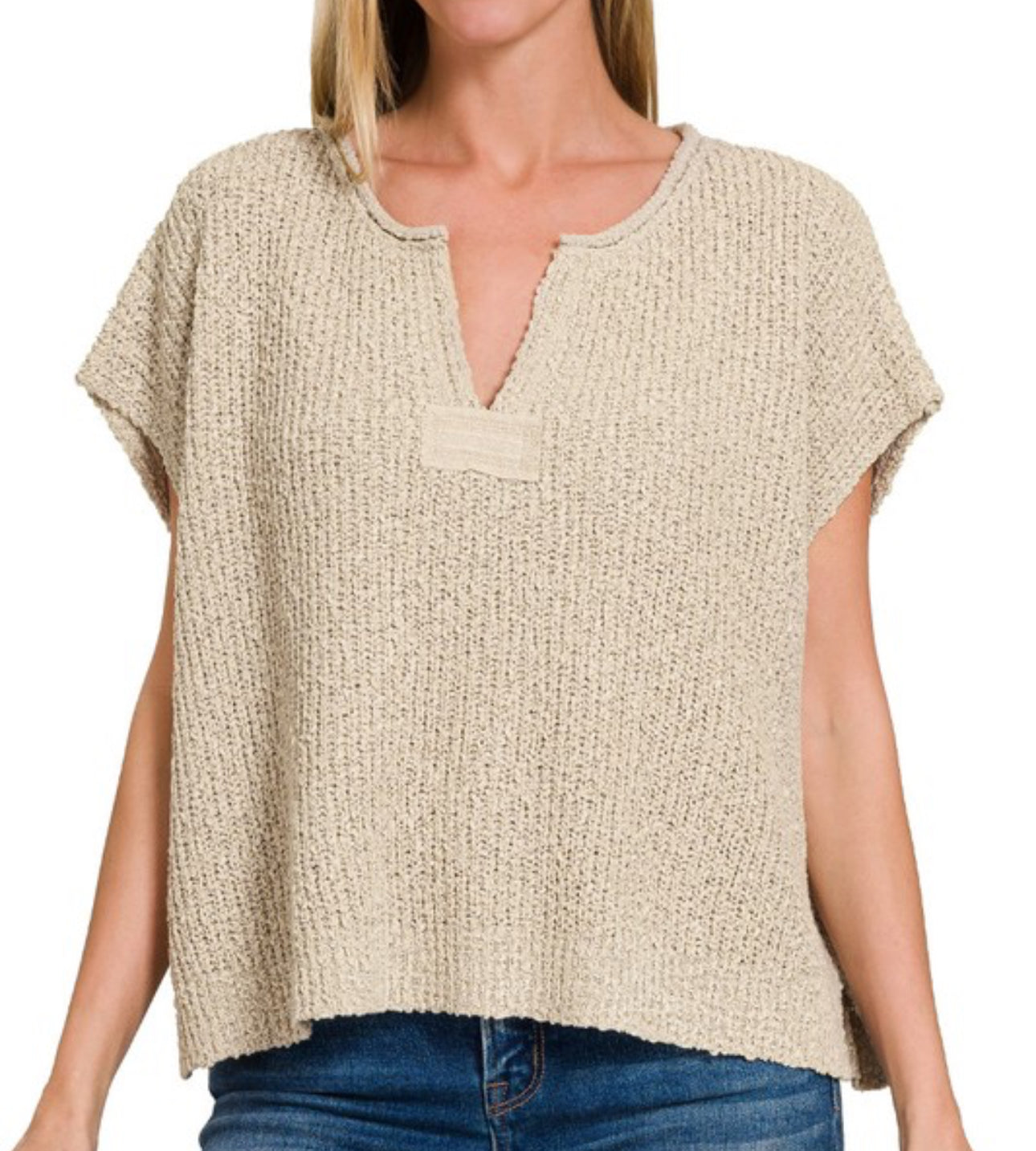 V-Neck Sweater Top - Heather Mocha