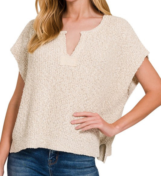 V-Neck Sweater Top - Sand Beige