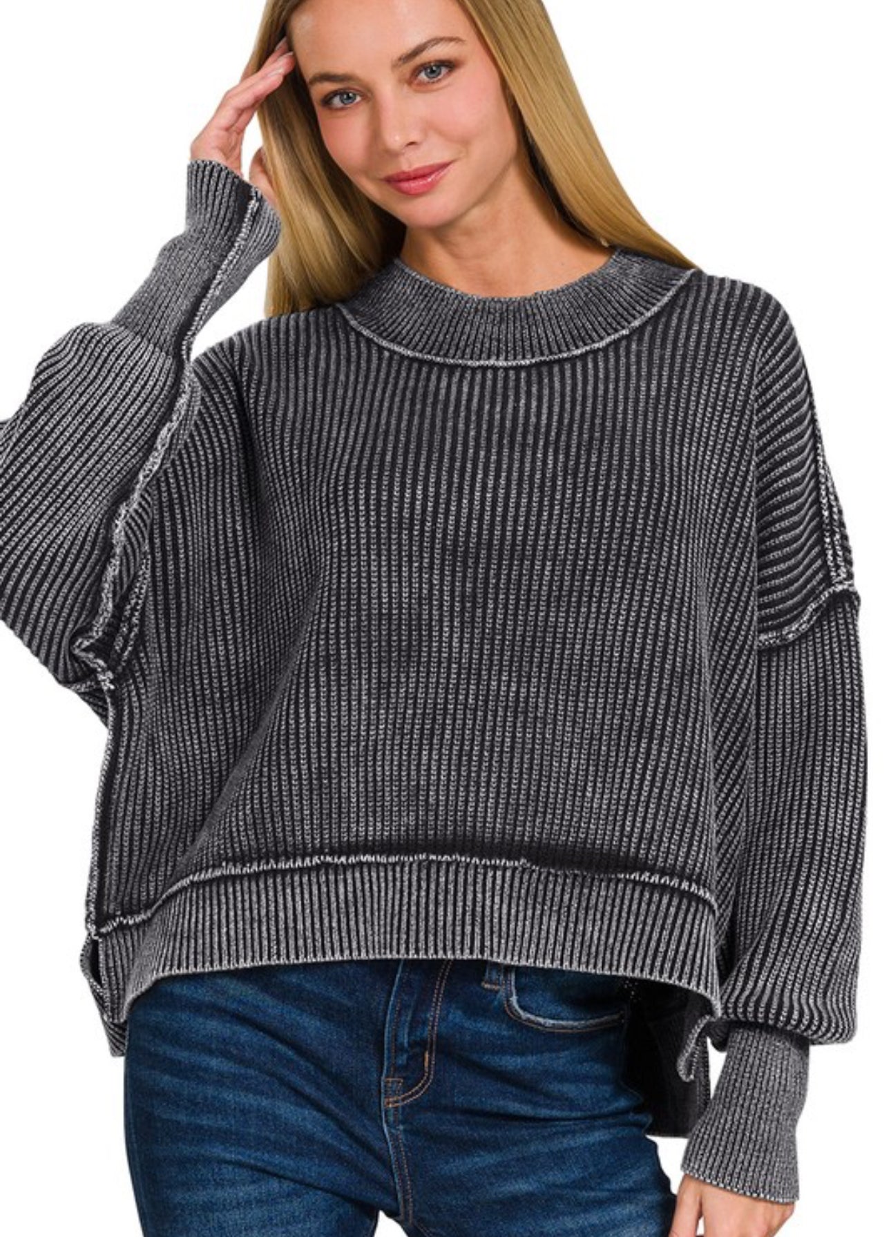 Oversized Washed Cropped Sweater