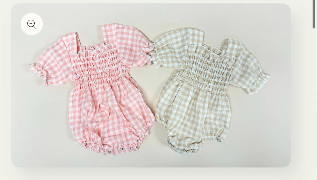 Gingham Scrunch Romper in Pink & Beige