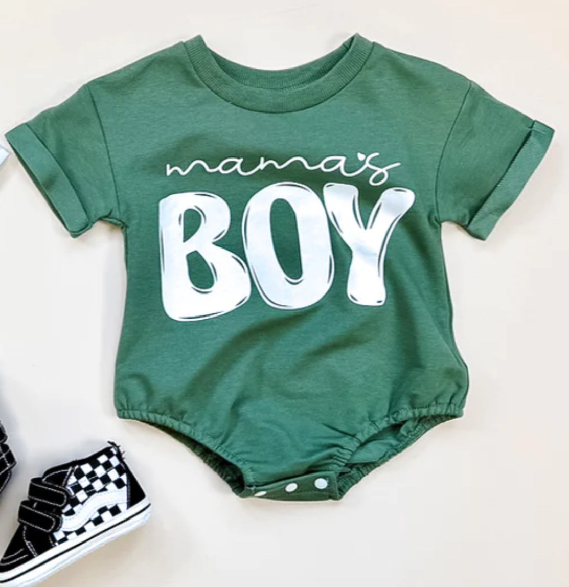 Mamas Boy Bubble Romper - Gray & Green