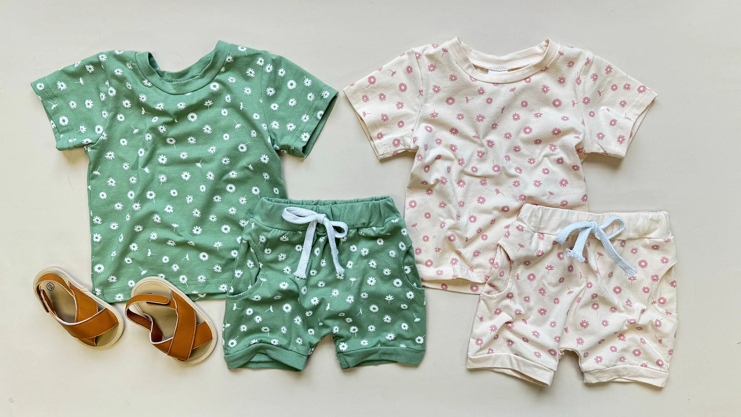 Kinsley Floral Shorts Set - IVORY & GREEN