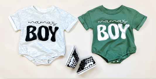 Mamas Boy Bubble Romper - Gray & Green