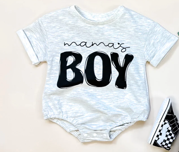 Mamas Boy Bubble Romper - Gray & Green