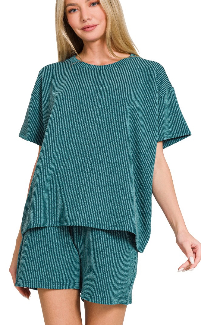 Ribbed Knit Shorts Set - STYLE #1