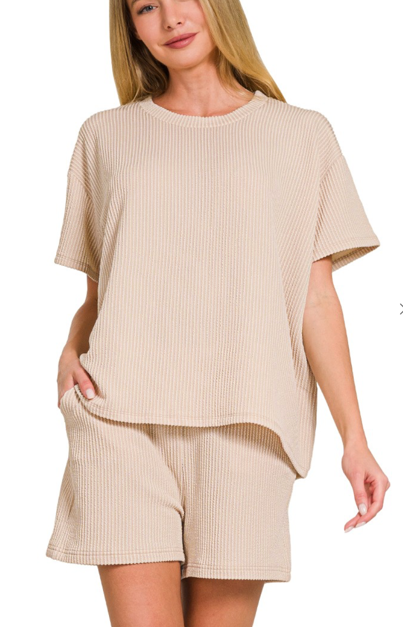 Ribbed Knit Shorts Set - STYLE #1