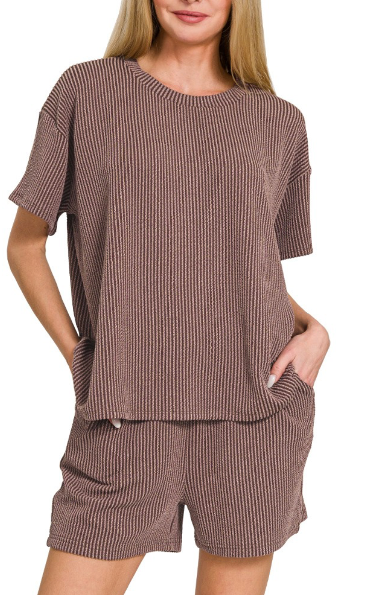 Ribbed Knit Shorts Set - STYLE #1