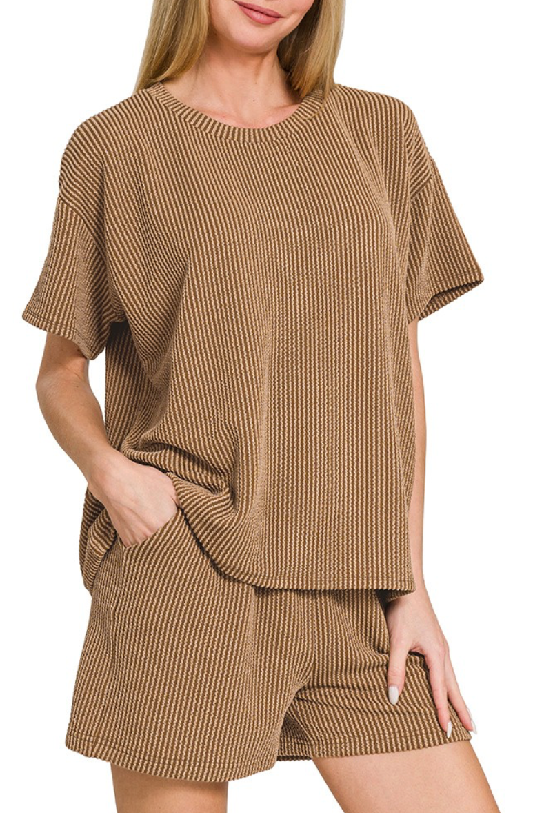 Ribbed Knit Shorts Set - STYLE #1