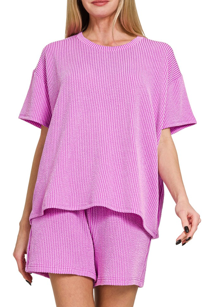 Ribbed Knit Shorts Set - STYLE #1